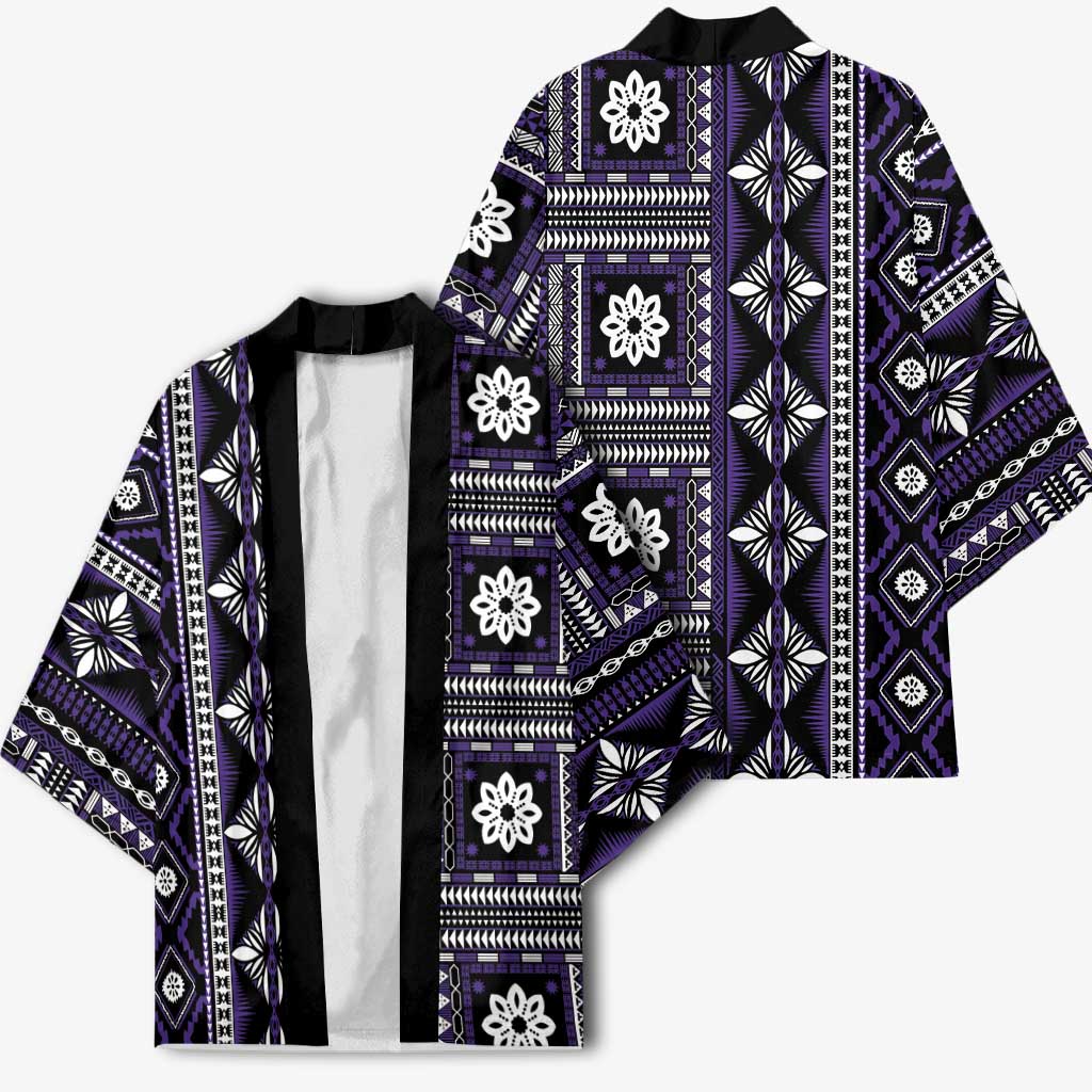 Fiji Masi Tapa Pattern Purple Kimono - Polynesian Pride
