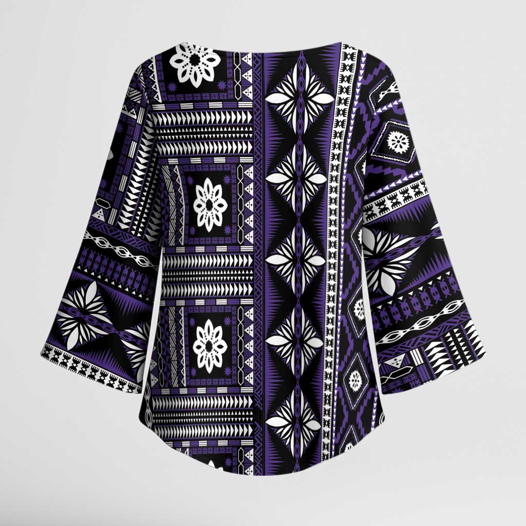Fiji Masi Tapa Pattern Purple Kimono Sleeve Blouse - Polynesian Pride