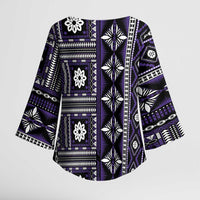 Fiji Masi Tapa Pattern Purple Kimono Sleeve Blouse - Polynesian Pride