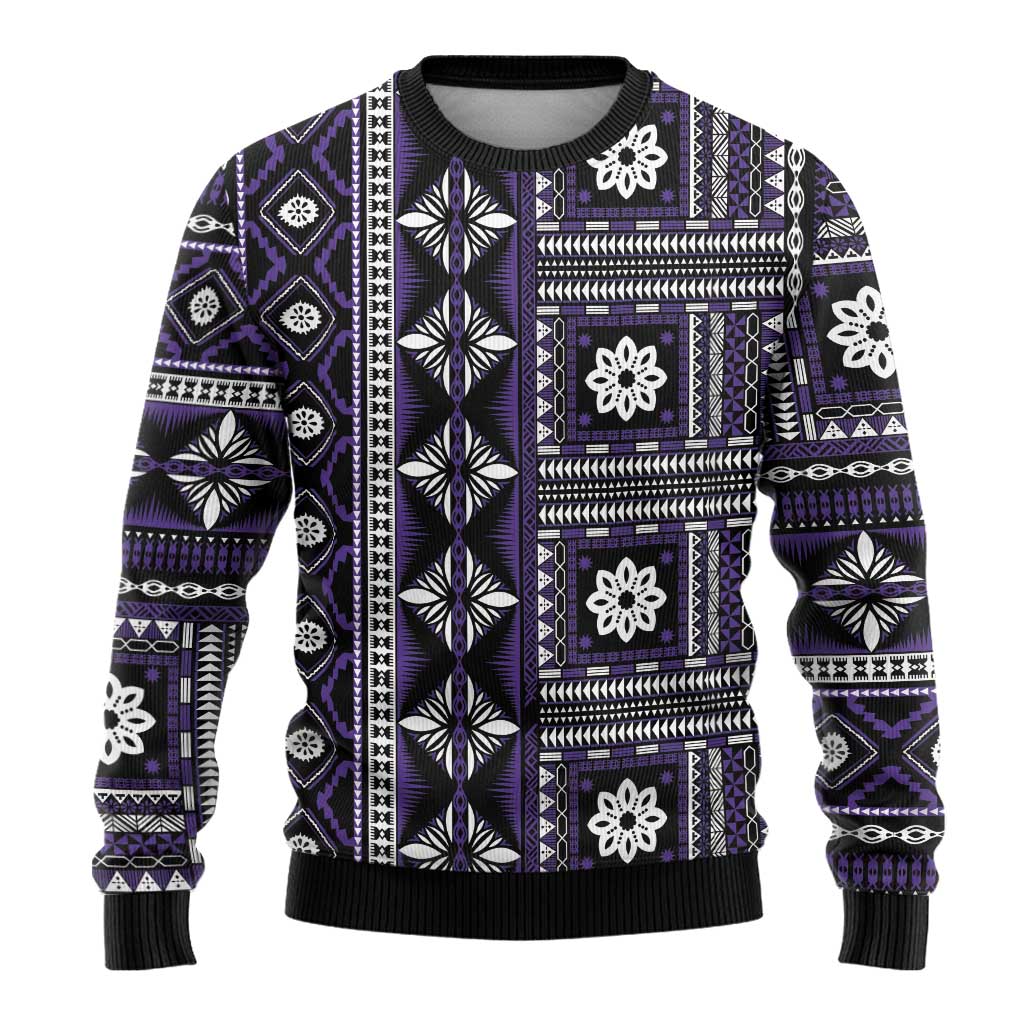 Fiji Masi Tapa Pattern Purple Ugly Christmas Sweater - Polynesian Pride