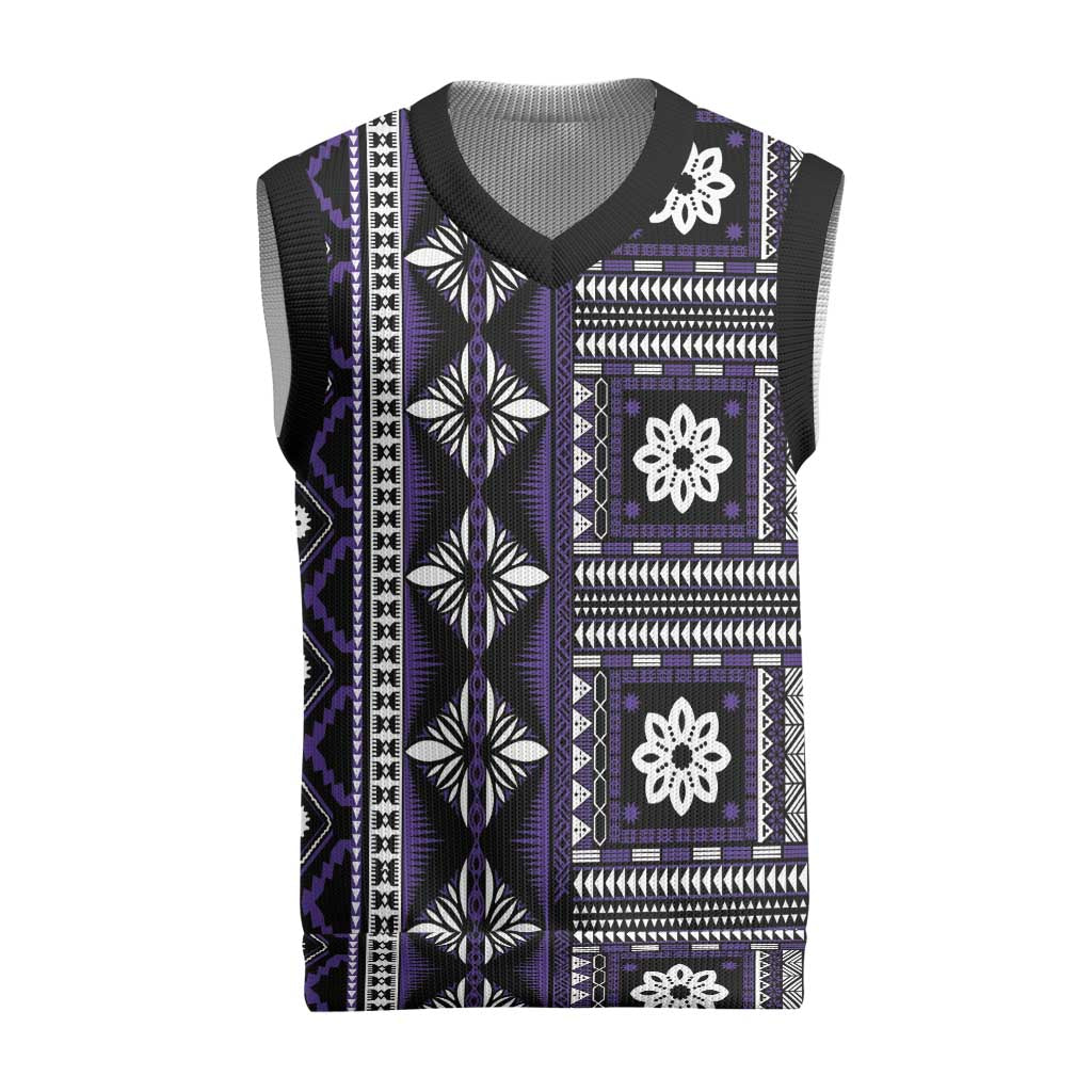 Fiji Masi Tapa Pattern Purple Christmas Knitted V-Neck Vest - Polynesian Pride