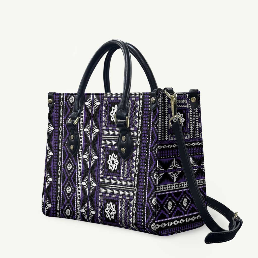 Fiji Masi Tapa Pattern Purple Leather Bag - Polynesian Pride