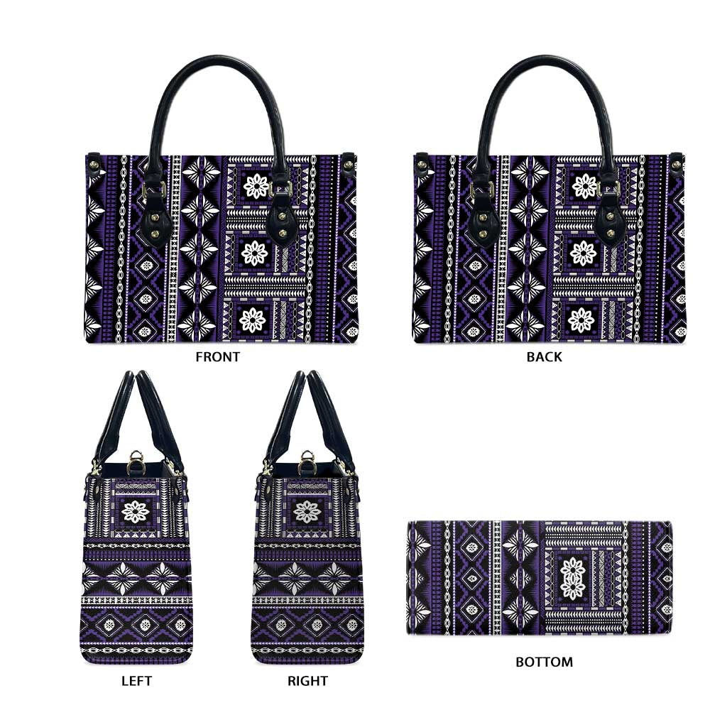 Fiji Masi Tapa Pattern Purple Leather Bag - Polynesian Pride