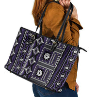 Fiji Masi Tapa Pattern Purple Leather Tote Bag - Polynesian Pride