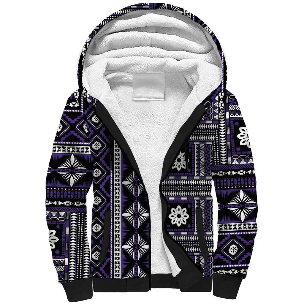 Fiji Masi Tapa Pattern Purple Sherpa Hoodie - Polynesian Pride
