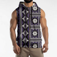 Fiji Masi Tapa Pattern Purple Sleeveless Zip Hoodie - Polynesian Pride