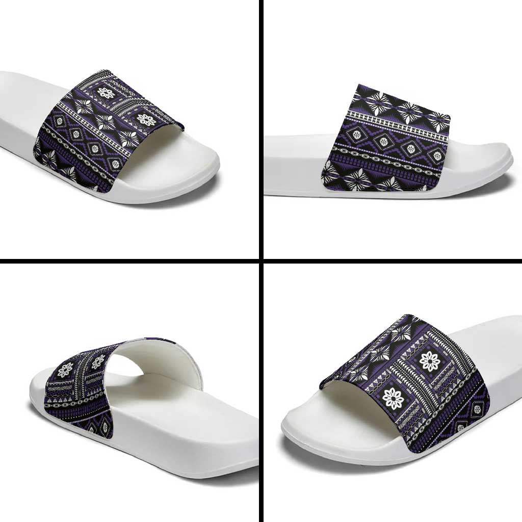 Fiji Masi Tapa Pattern Purple Slide Sandals - Polynesian Pride