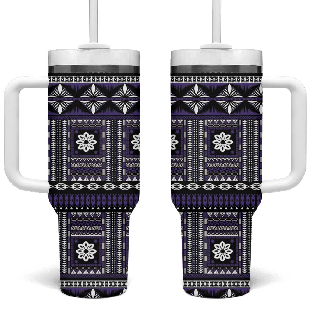 Fiji Masi Tapa Pattern Purple Tumbler With Handle - Polynesian Pride