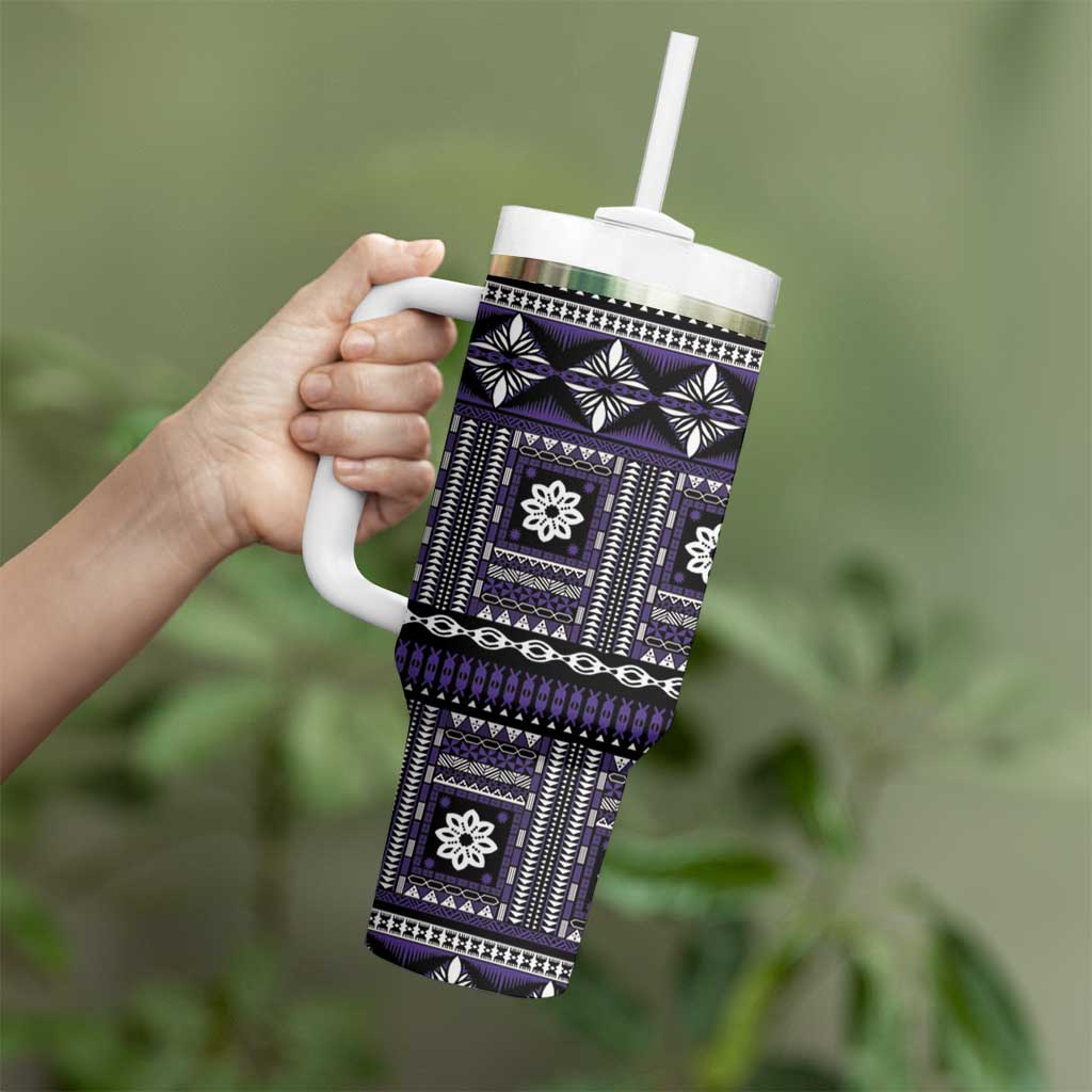 Fiji Masi Tapa Pattern Purple Tumbler With Handle - Polynesian Pride