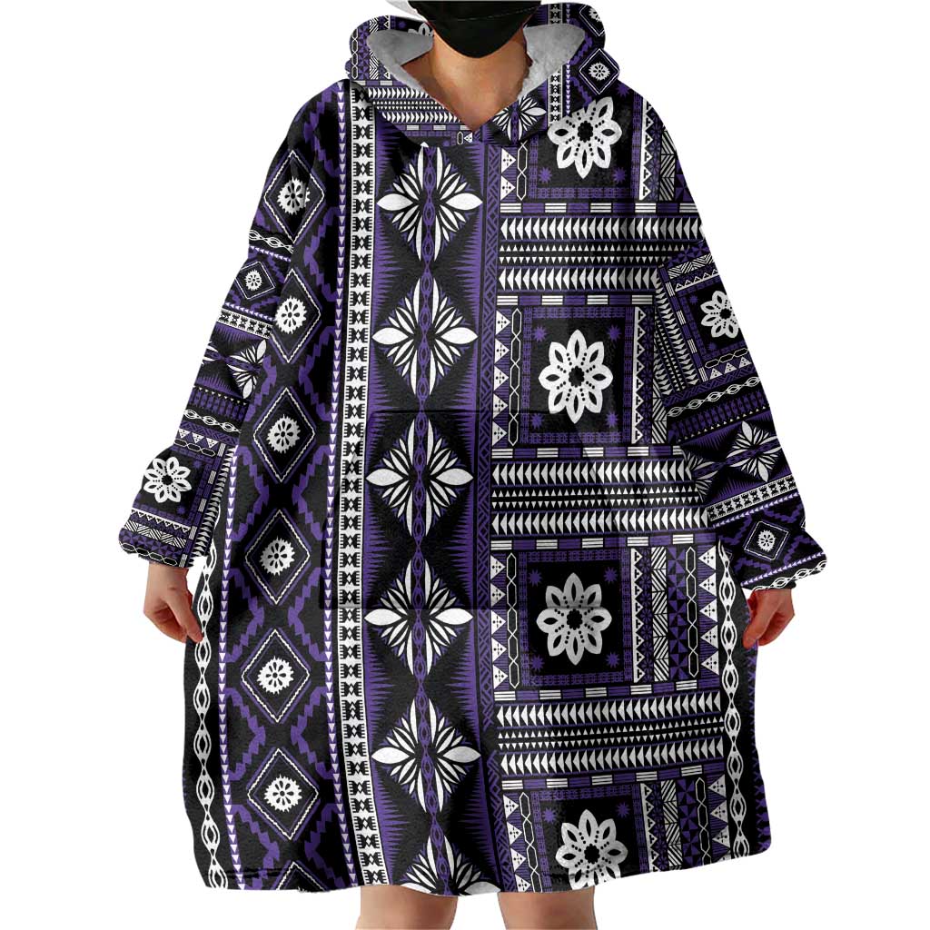 Fiji Masi Tapa Pattern Purple Wearable Blanket Hoodie - Polynesian Pride