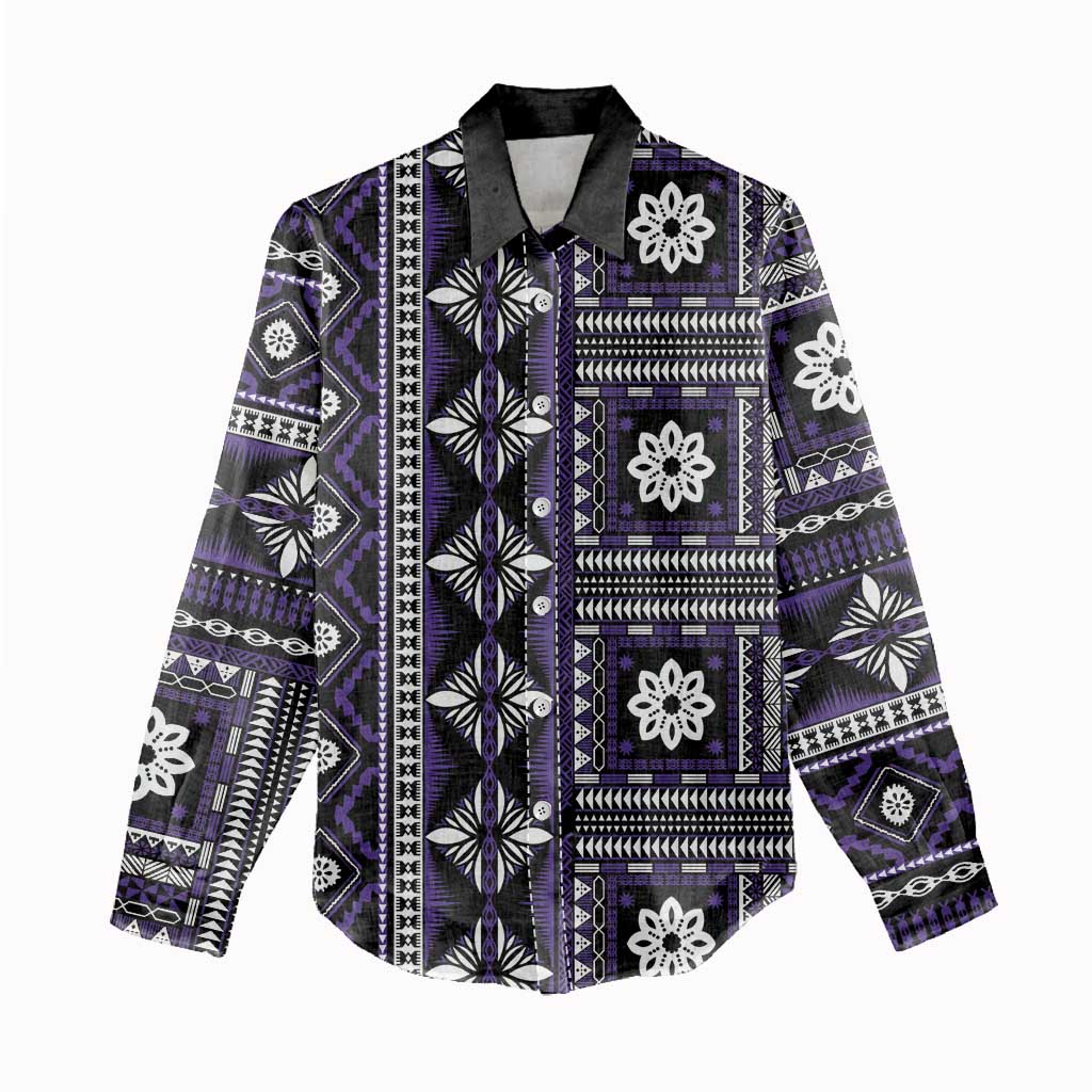 Fiji Masi Tapa Pattern Purple Women Casual Shirt - Polynesian Pride