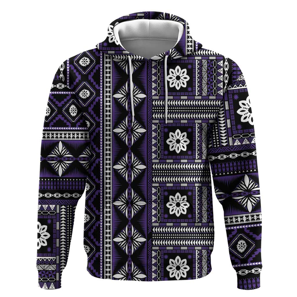 Fiji Masi Tapa Pattern Purple Zip Hoodie - Polynesian Pride