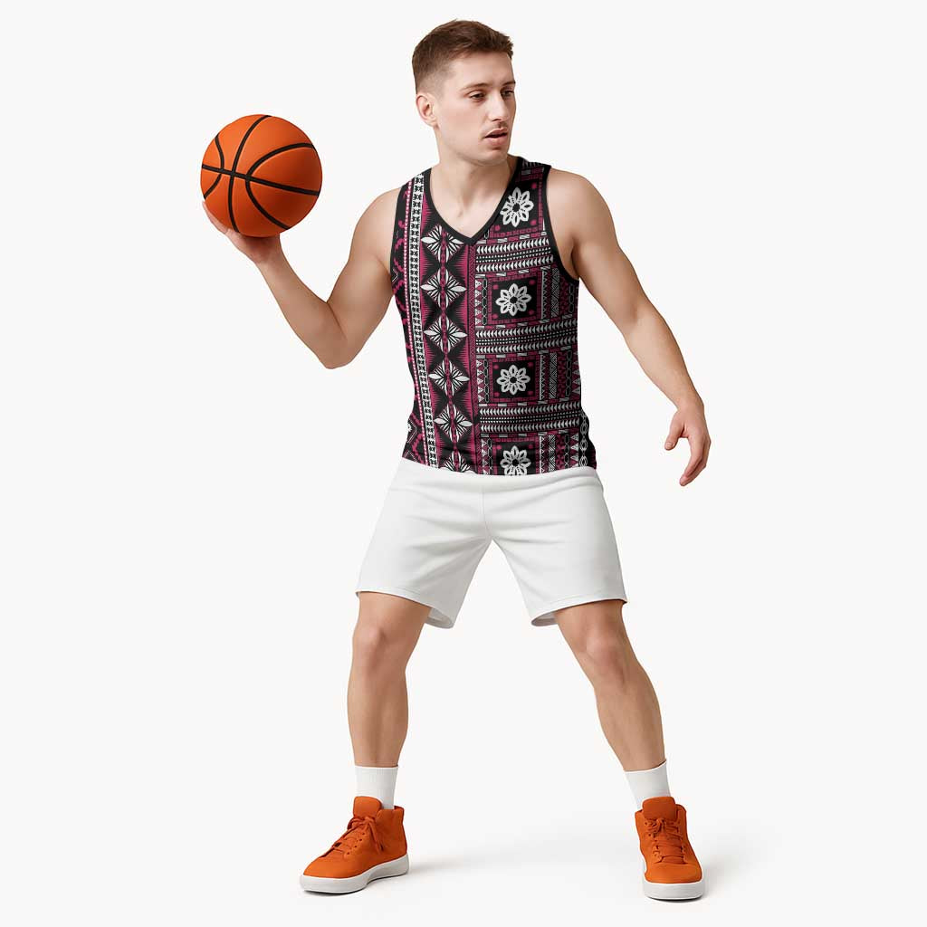 Fiji Masi Tapa Pattern Pink Basketball Jersey - Polynesian Pride