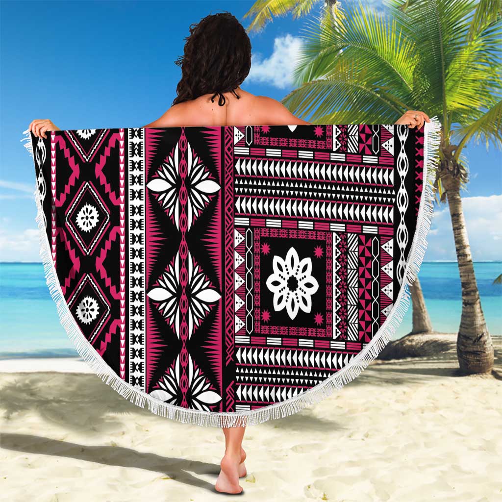 Fiji Masi Tapa Pattern Pink Beach Blanket - Polynesian Pride