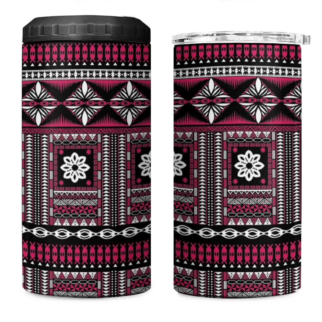 Fiji Masi Tapa Pattern Pink 4 in 1 Can Cooler Tumbler - Polynesian Pride