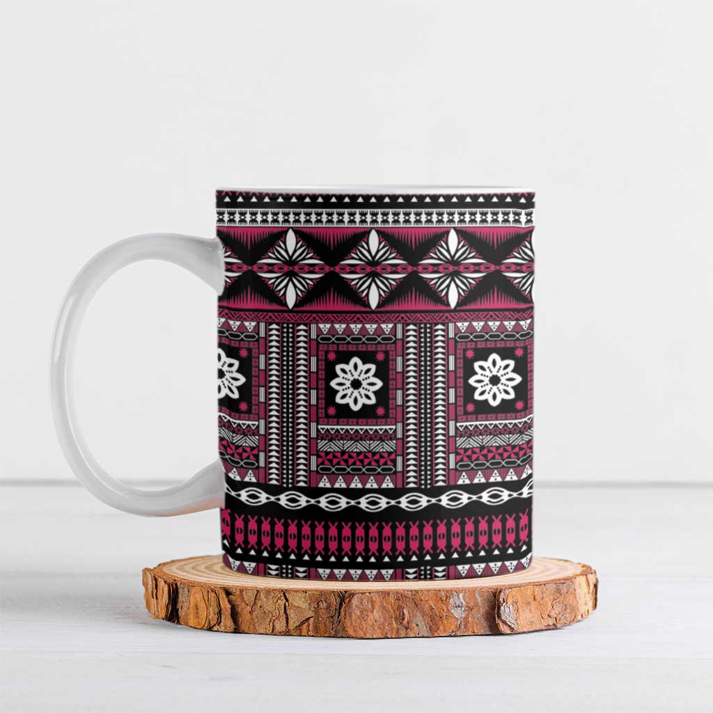 Fiji Masi Tapa Pattern Pink Ceramic Mug - Polynesian Pride