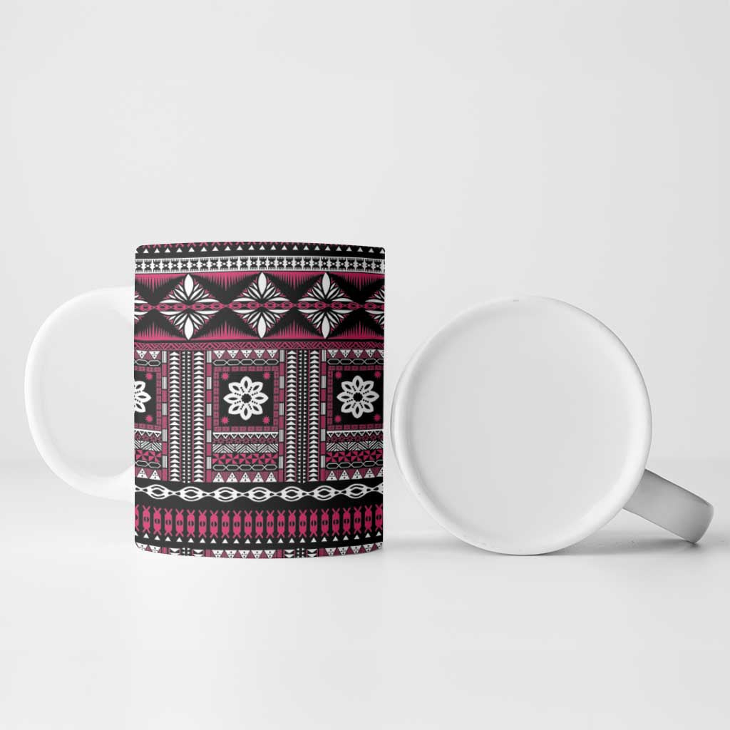 Fiji Masi Tapa Pattern Pink Ceramic Mug - Polynesian Pride