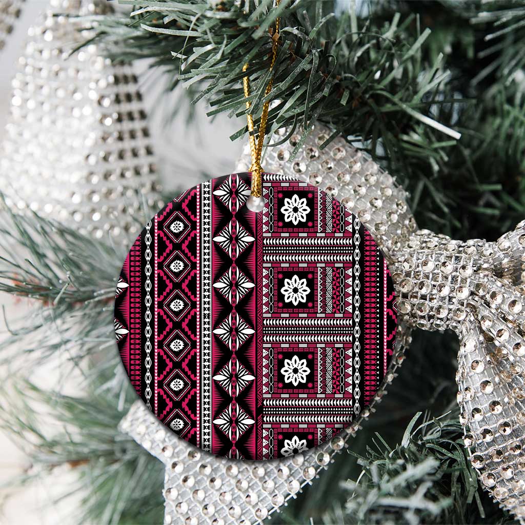 Fiji Masi Tapa Pattern Pink Ceramic Ornament - Polynesian Pride