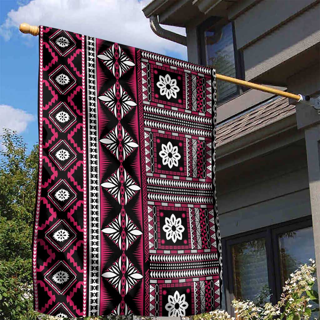 Fiji Masi Tapa Pattern Pink Garden Flag - Polynesian Pride