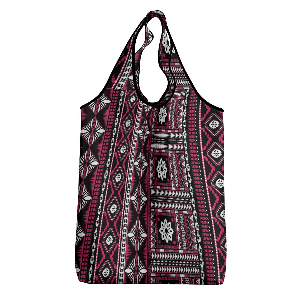 Fiji Masi Tapa Pattern Pink Grocery Bag - Polynesian Pride