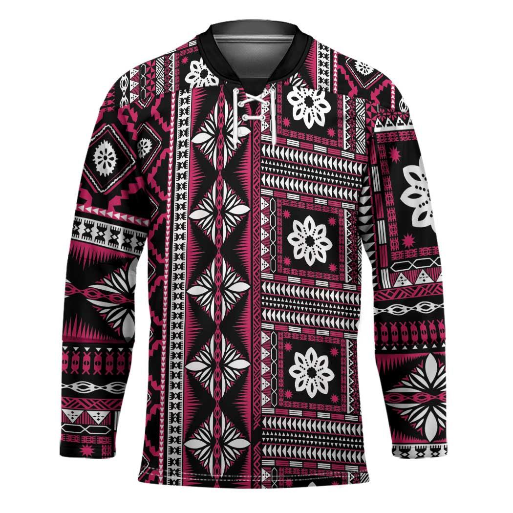 Fiji Masi Tapa Pattern Pink Hockey Jersey - Polynesian Pride