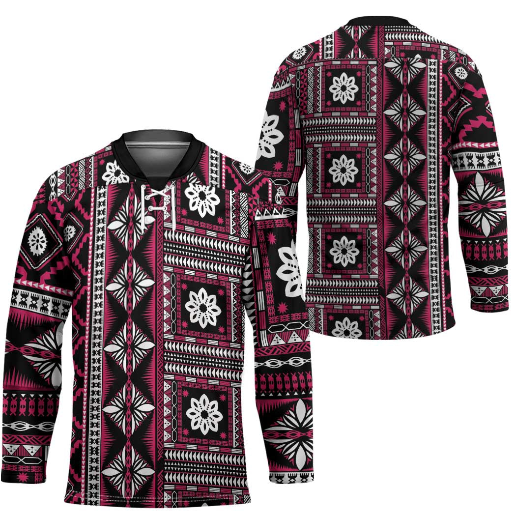 Fiji Masi Tapa Pattern Pink Hockey Jersey - Polynesian Pride
