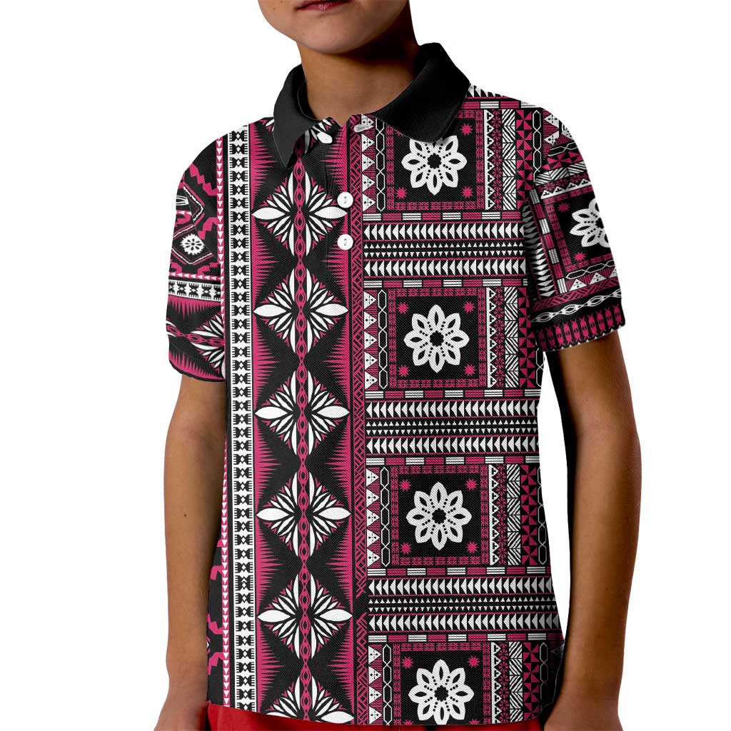 Fiji Masi Tapa Pattern Pink Kid Polo Shirt - Polynesian Pride