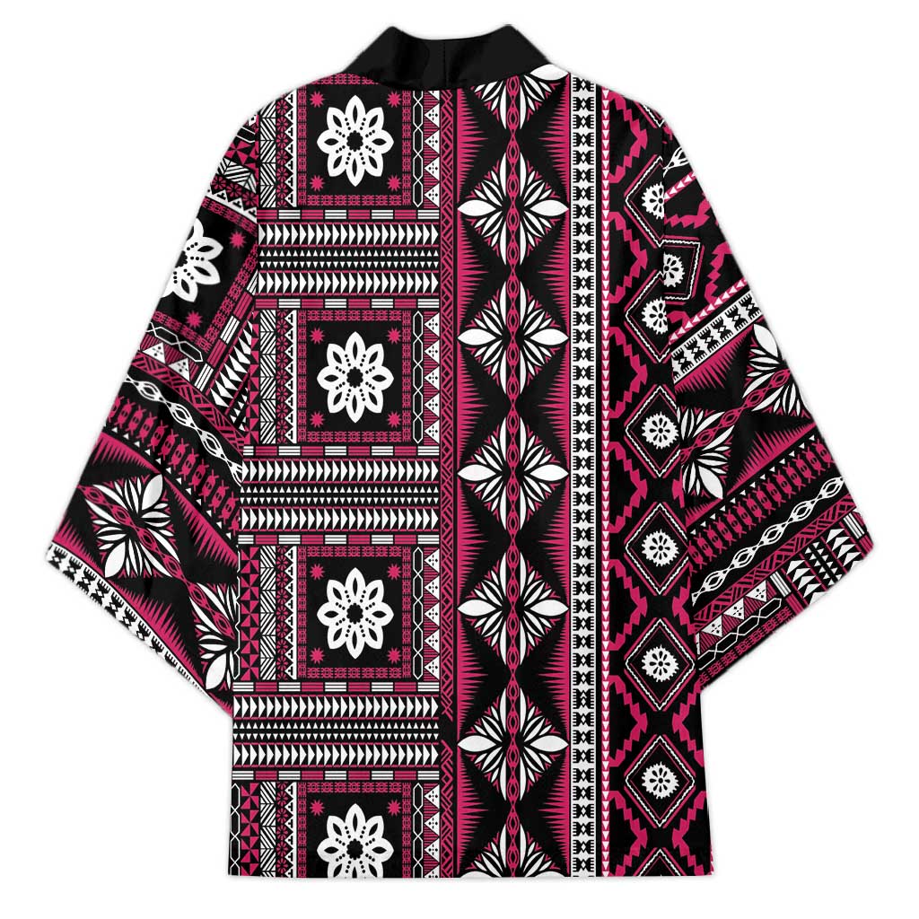 Fiji Masi Tapa Pattern Pink Kimono - Polynesian Pride