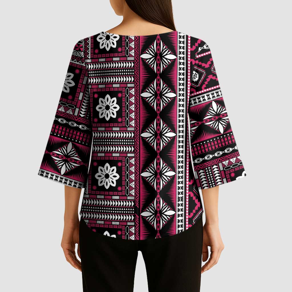 Fiji Masi Tapa Pattern Pink Kimono Sleeve Blouse - Polynesian Pride