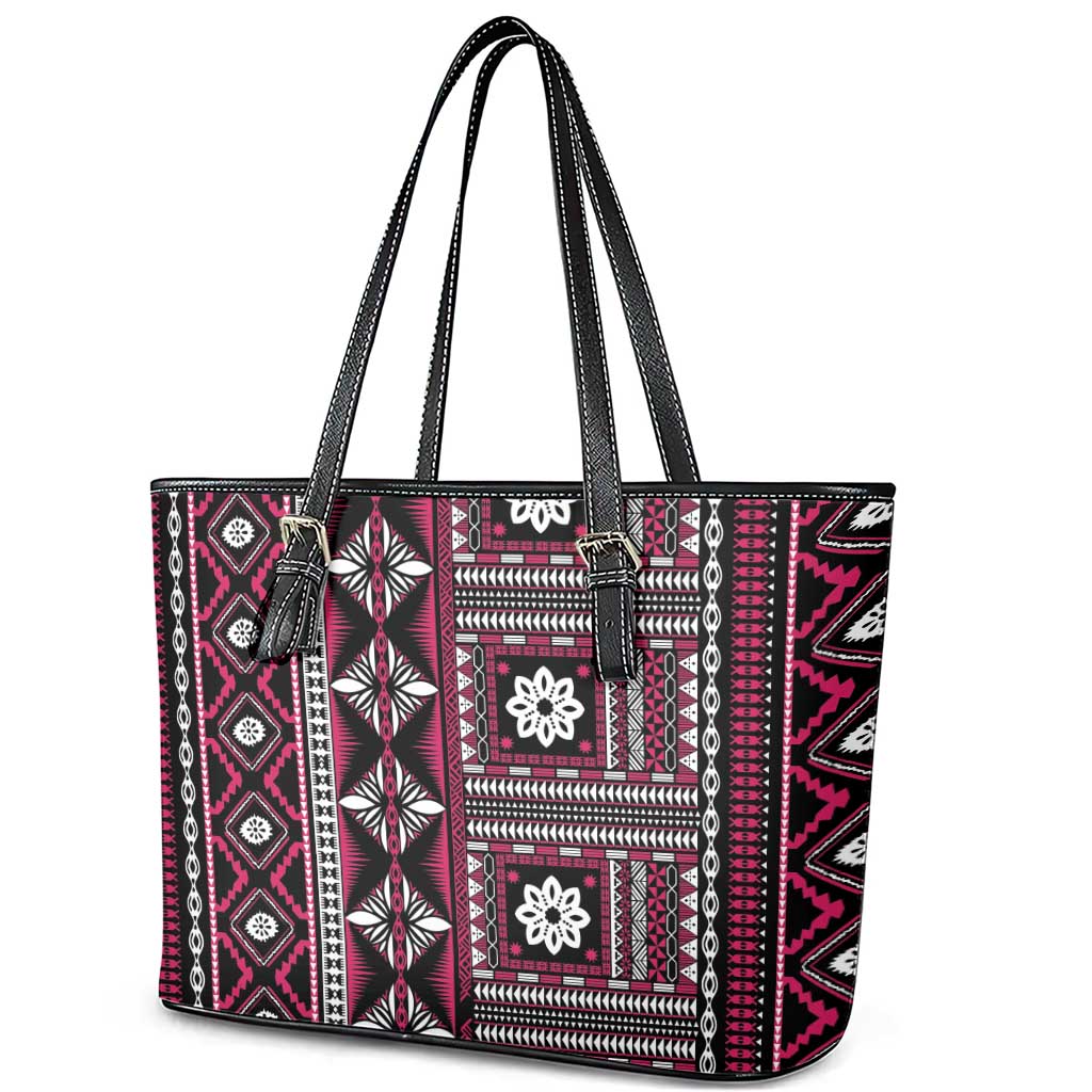 Fiji Masi Tapa Pattern Pink Leather Tote Bag - Polynesian Pride