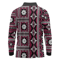 Fiji Masi Tapa Pattern Pink Long Sleeve Polo Shirt - Polynesian Pride