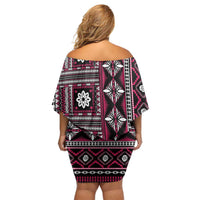 Fiji Masi Tapa Pattern Pink Off Shoulder Short Dress - Polynesian Pride