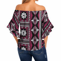 Fiji Masi Tapa Pattern Pink Off Shoulder Wrap Waist Top LT01 - Polynesian Pride