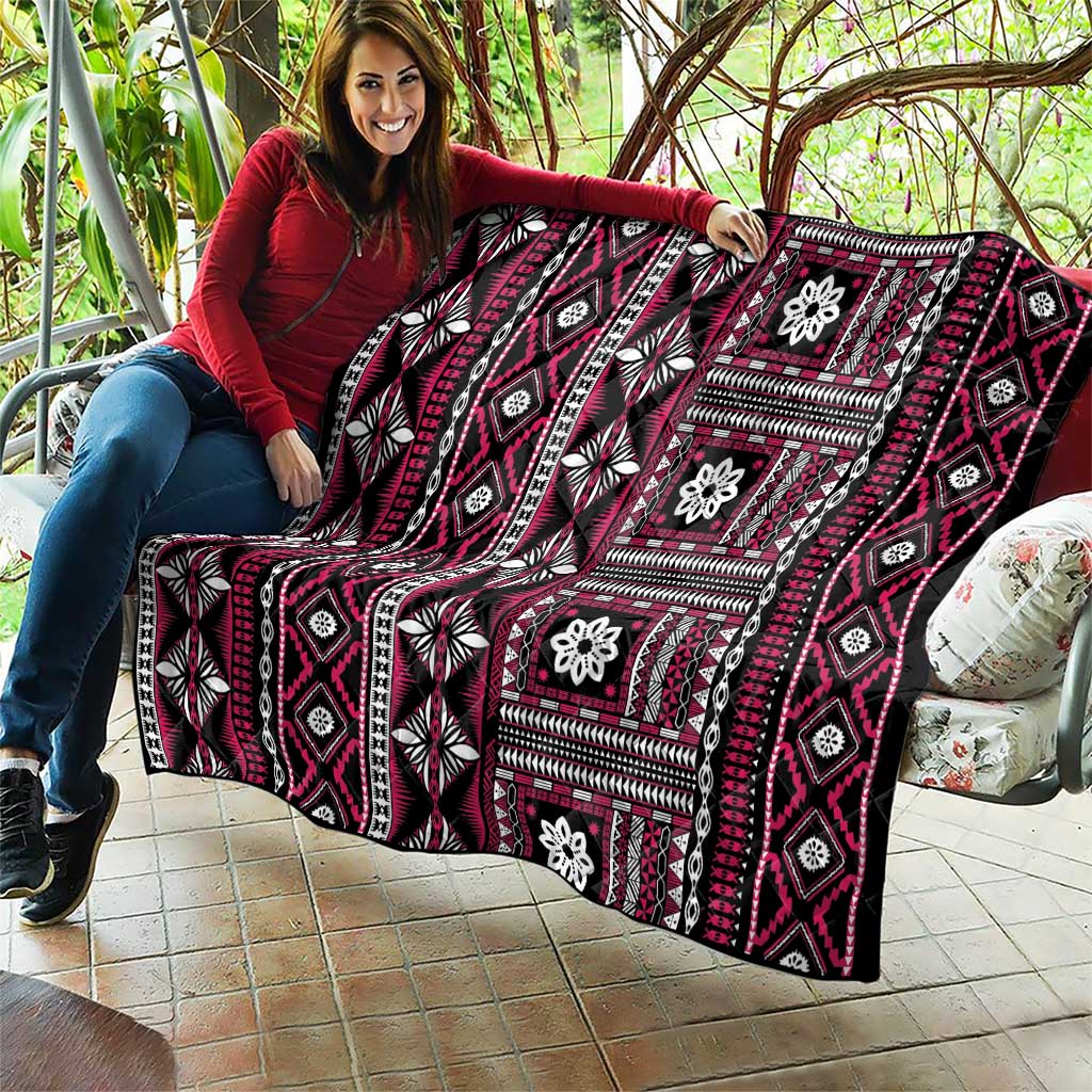 Fiji Masi Tapa Pattern Pink Quilt - Polynesian Pride