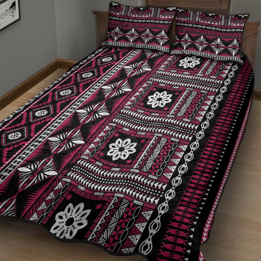 Fiji Masi Tapa Pattern Pink Quilt Bed Set - Polynesian Pride