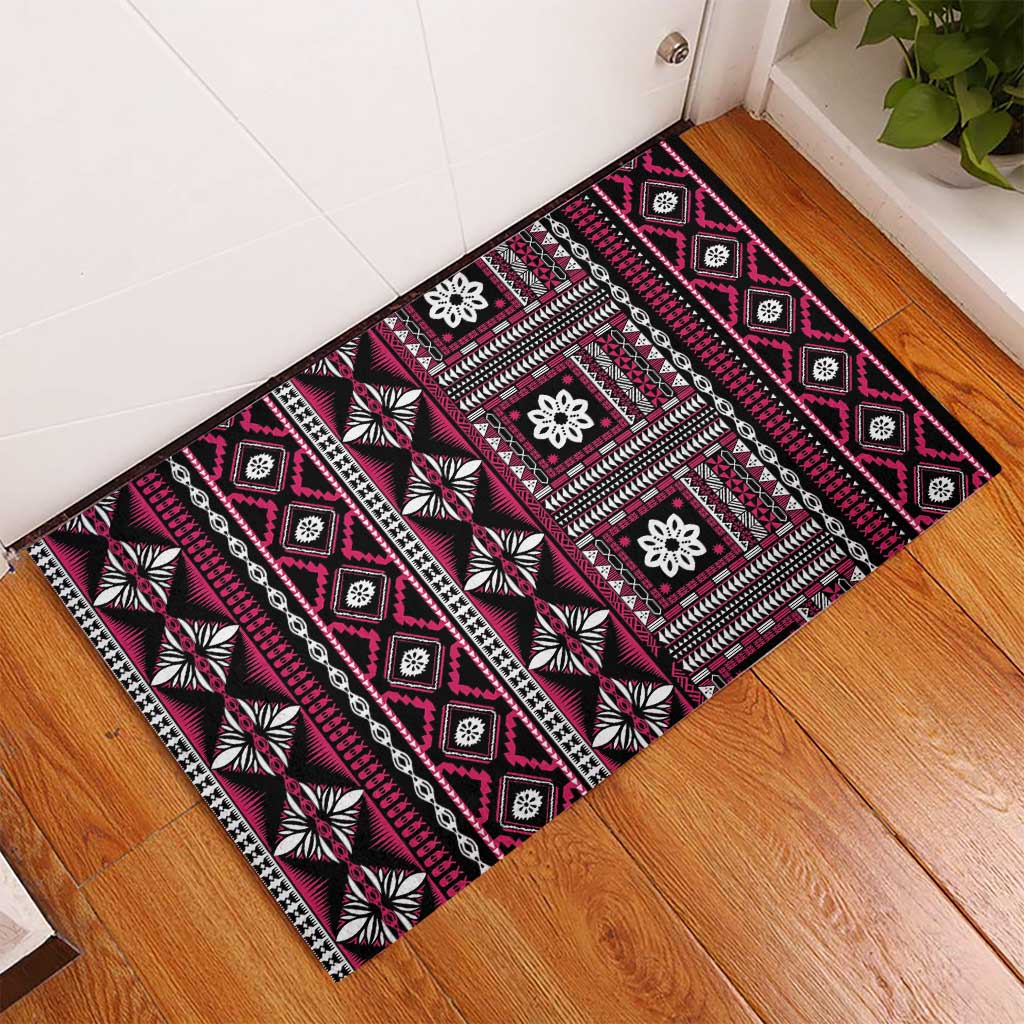 Fiji Masi Tapa Pattern Pink Rubber Doormat - Polynesian Pride
