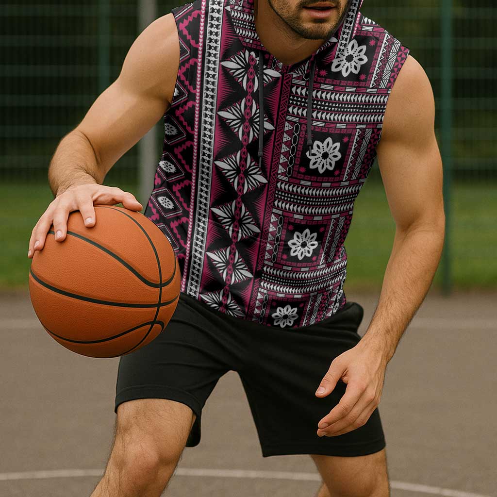 Fiji Masi Tapa Pattern Pink Sleeveless Hoodie - Polynesian Pride