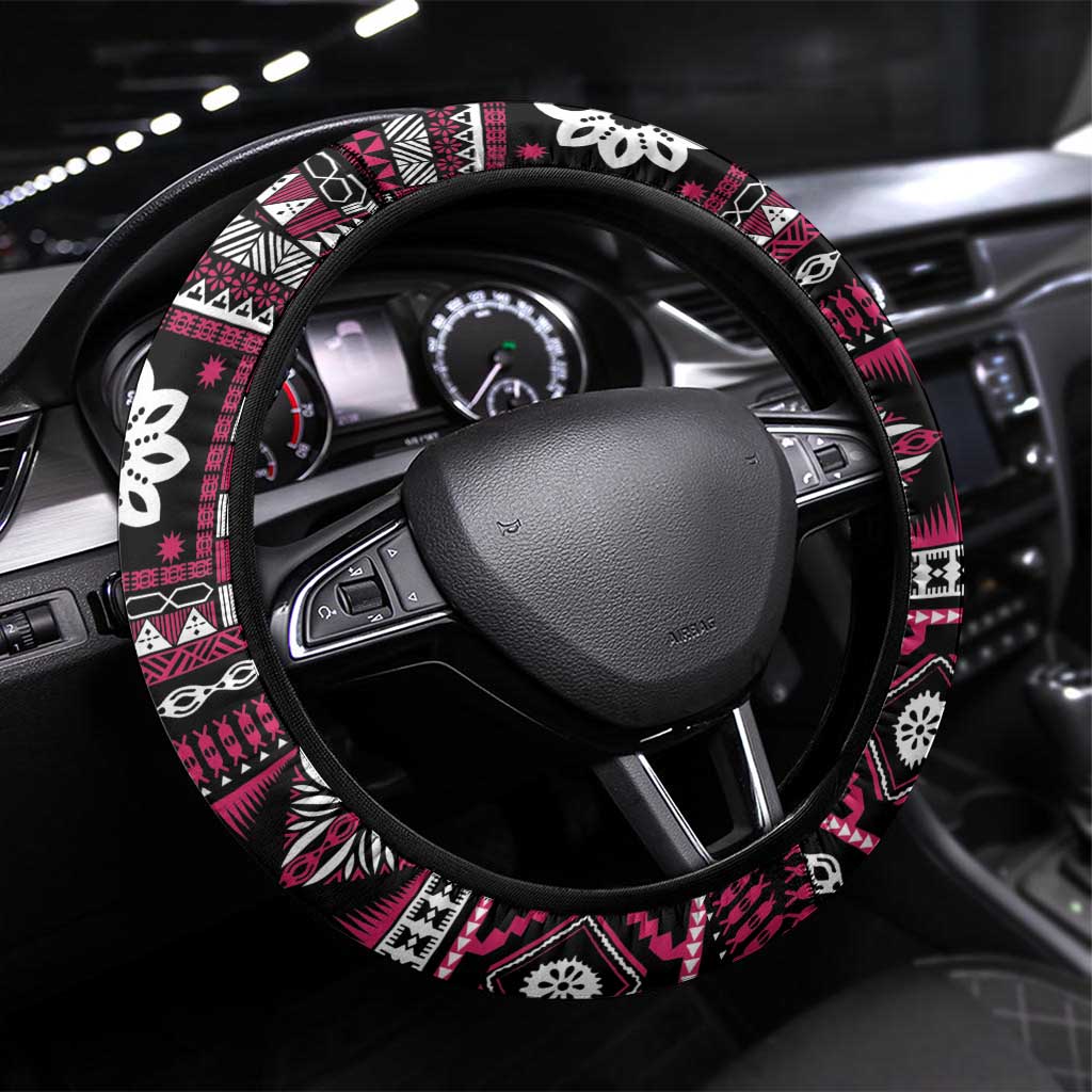 Fiji Masi Tapa Pattern Pink Steering Wheel Cover - Polynesian Pride