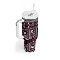 Fiji Masi Tapa Pattern Pink Tumbler With Handle - Polynesian Pride