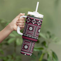 Fiji Masi Tapa Pattern Pink Tumbler With Handle - Polynesian Pride