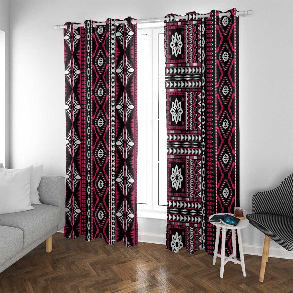 Fiji Masi Tapa Pattern Pink Window Curtain - Polynesian Pride