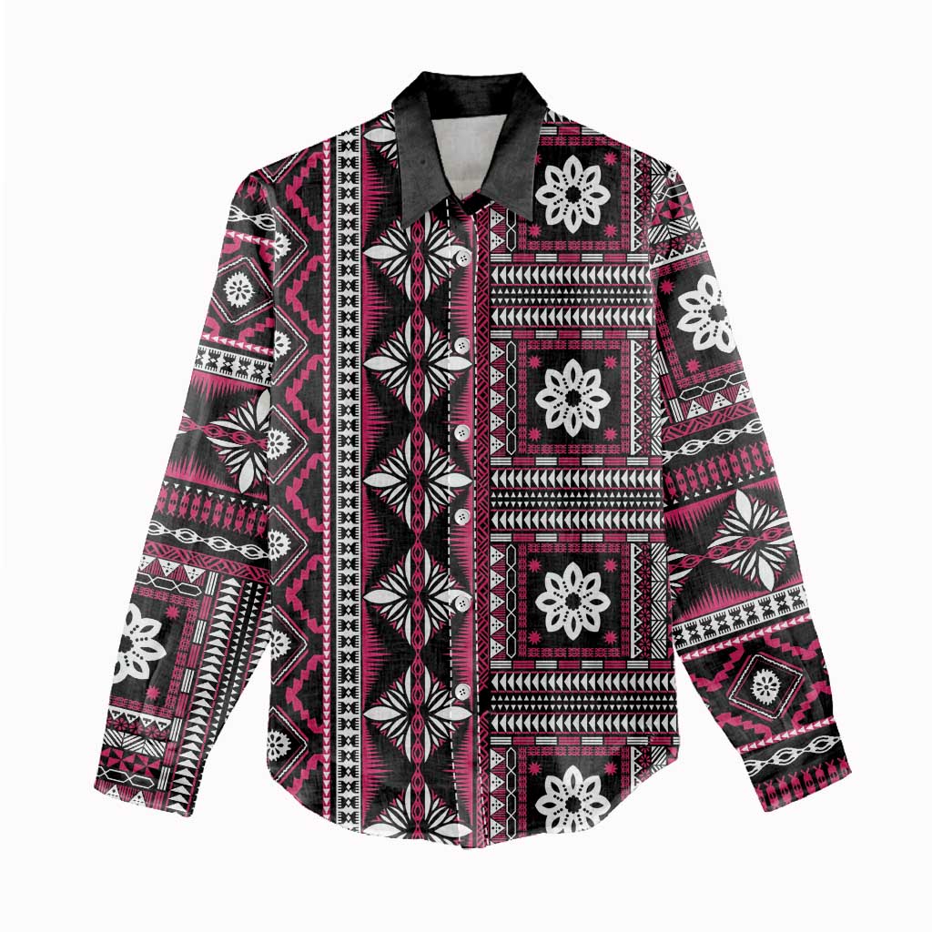 Fiji Masi Tapa Pattern Pink Women Casual Shirt - Polynesian Pride