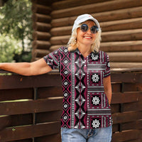 Fiji Masi Tapa Pattern Pink Women Polo Shirt - Polynesian Pride