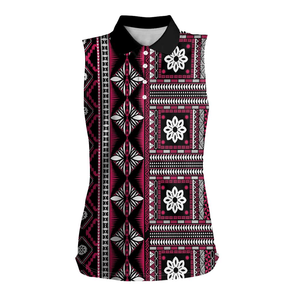 Fiji Masi Tapa Pattern Pink Women Sleeveless Polo Shirt - Polynesian Pride