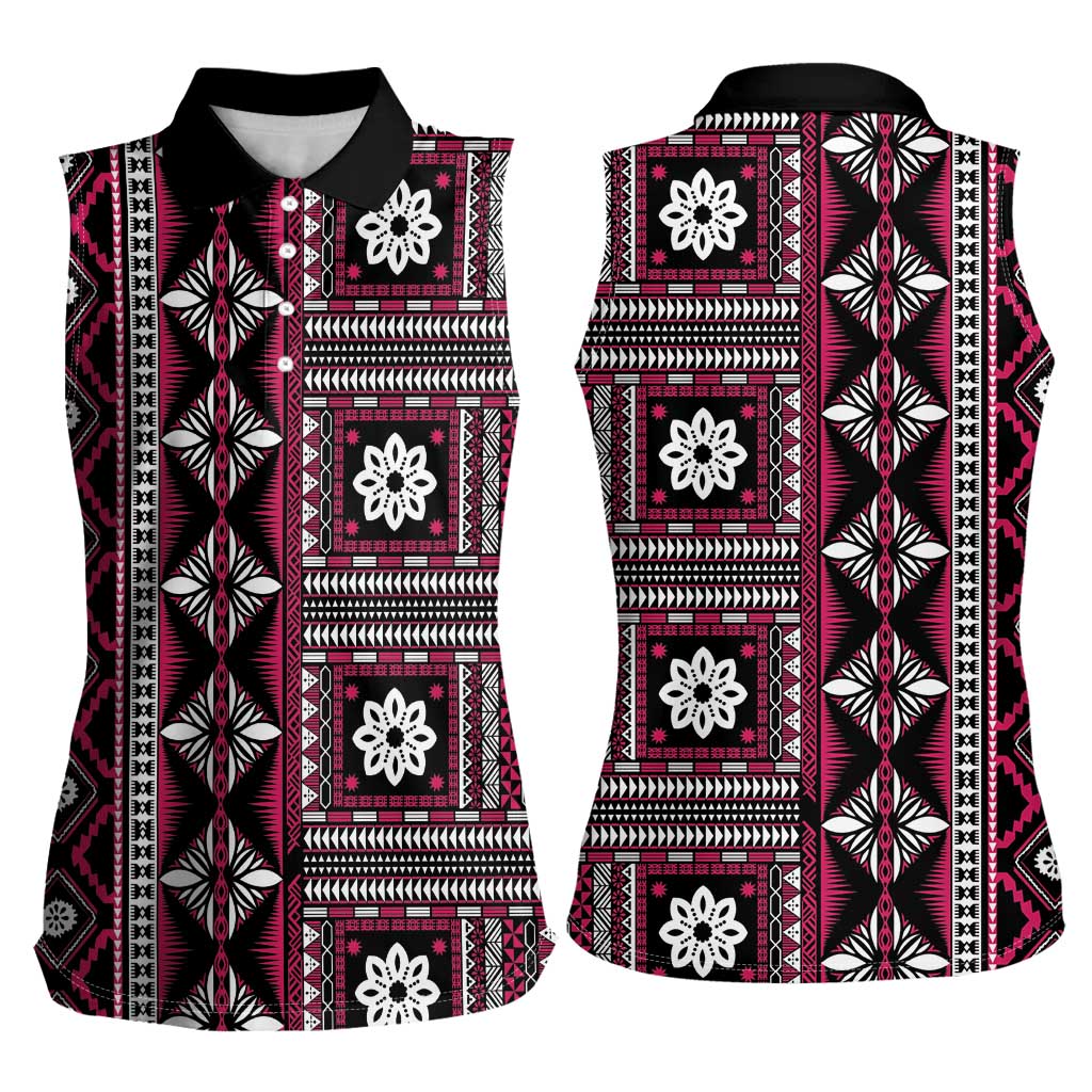 Fiji Masi Tapa Pattern Pink Women Sleeveless Polo Shirt - Polynesian Pride