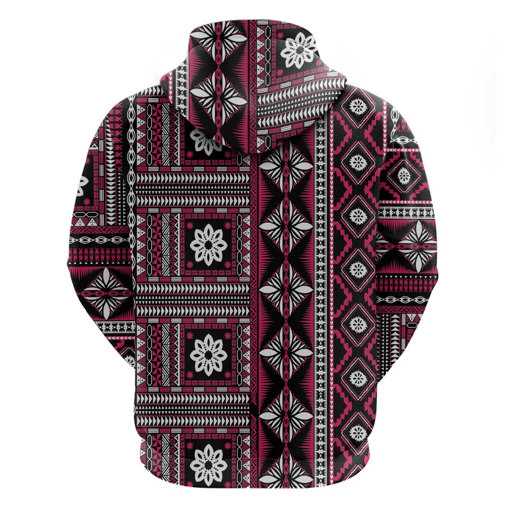 Fiji Masi Tapa Pattern Pink Zip Hoodie - Polynesian Pride