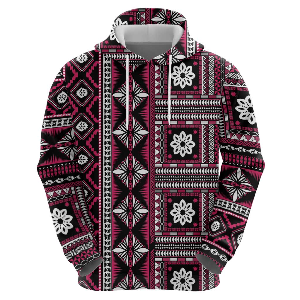 Fiji Masi Tapa Pattern Pink Zip Hoodie - Polynesian Pride