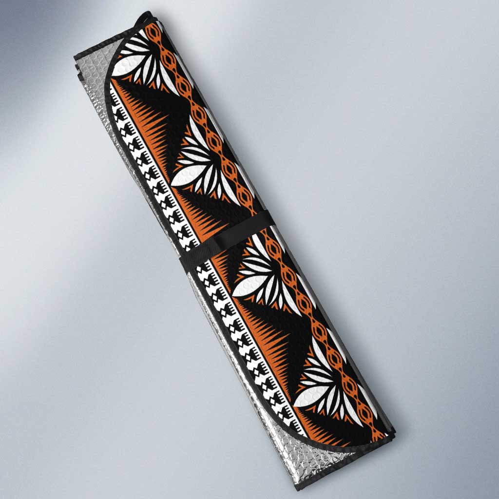Fiji Masi Tapa Pattern Orange Auto Sun Shade - Polynesian Pride
