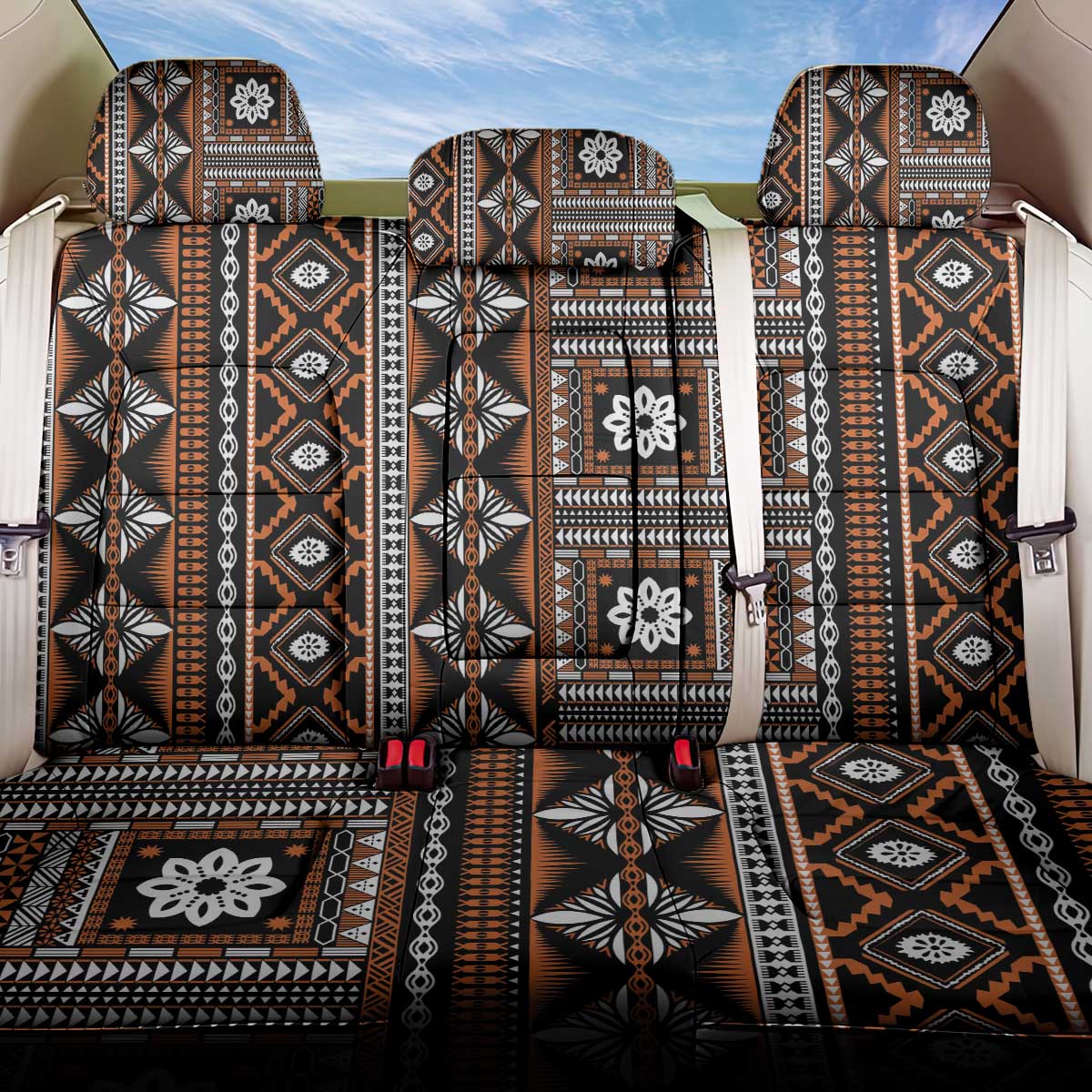 Fiji Masi Tapa Pattern Orange Back Car Seat Cover - Polynesian Pride