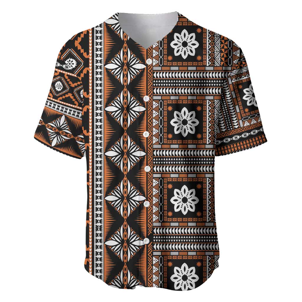 Fiji Masi Tapa Pattern Orange Baseball Jersey - Polynesian Pride